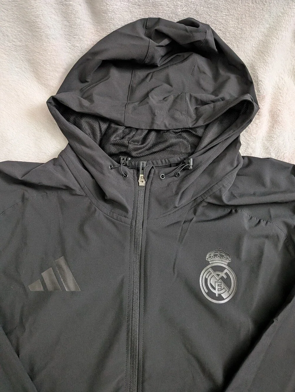 Adidas Black Real Madrid Hooded Windbreaker Jacket - Picture 6 of 8